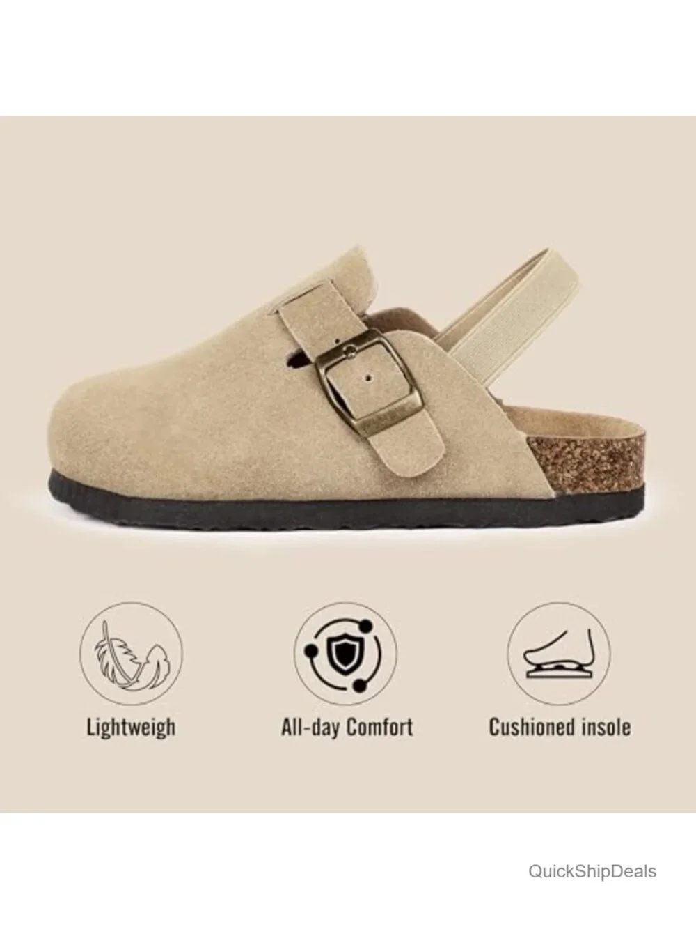 Kids Suede Clogs Toddler Boys Girls Cork Footbed Adjustable Buckle Mules